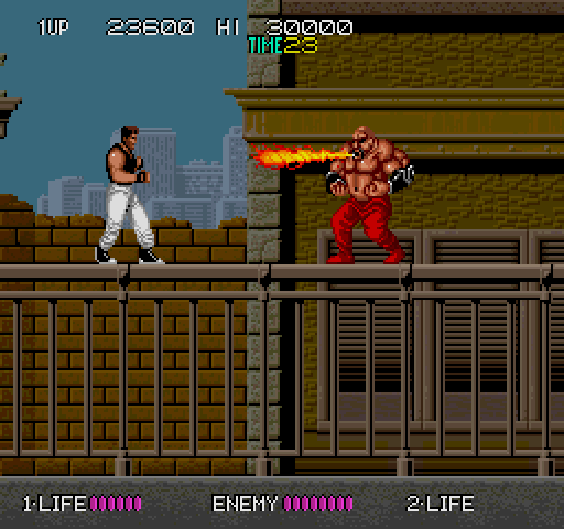 Bad Dudes vs. Dragon Ninja Arcade Screenshot: The first end of level boss.