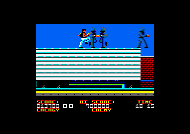 Bad Dudes vs. Dragon Ninja Amstrad CPC Screenshot: On to the second level where I need to fight on a moving truck.