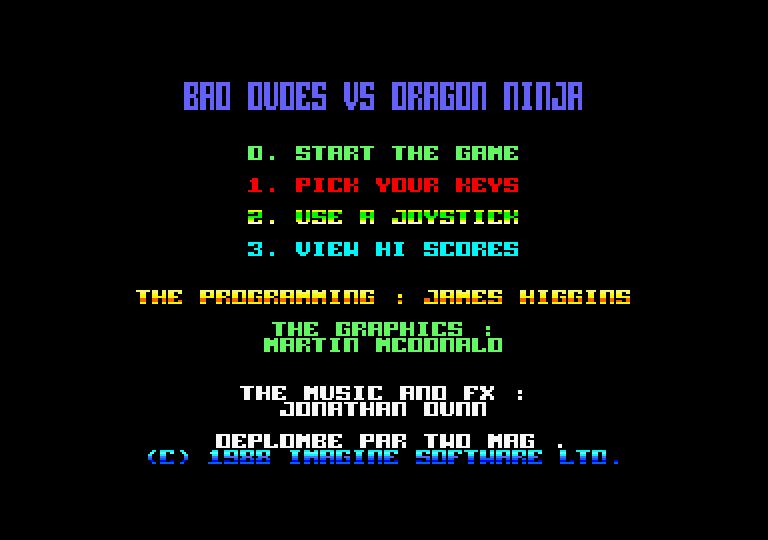 Bad Dudes vs. Dragon Ninja Amstrad CPC Screenshot: Main menu.