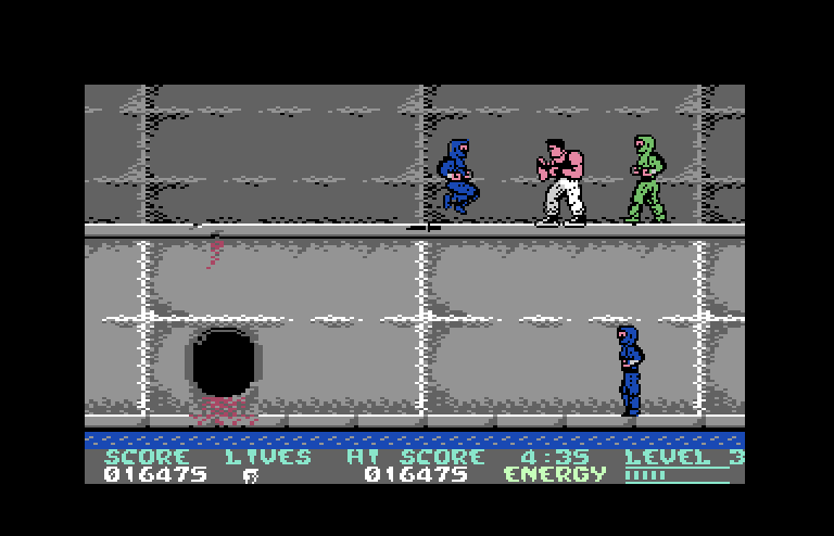 Bad Dudes vs. Dragon Ninja Commodore 64 Screenshot: Enemies appear from everywhere!