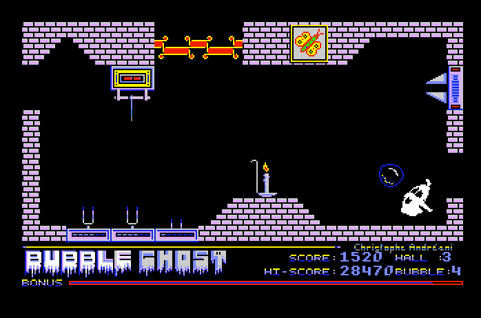 Bubble Ghost Apple IIgs Screenshot: Blow the bubble around this candle without popping it...