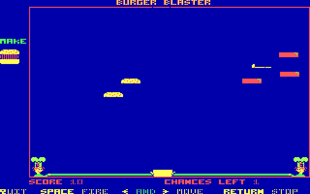 Burger Blaster IBM PC/Compatibles Screenshot: The pieces move horizontally at random speeds.