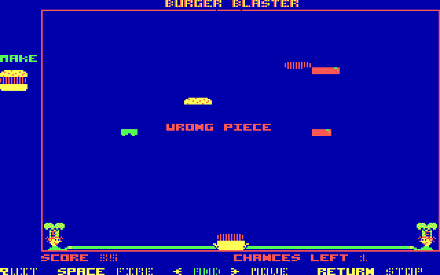 Burger Blaster IBM PC/Compatibles Screenshot: Oops, wrong piece.