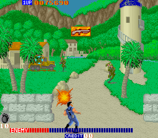 Cabal Arcade Screenshot: Catch icons when they fall to increase firepower.