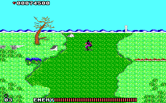 Cabal IBM PC/Compatibles Screenshot: When a section is completed your character runs into the distance for the next challenge...