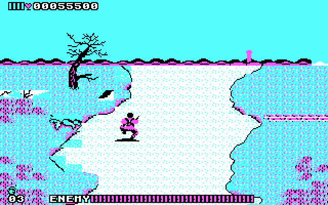 Cabal IBM PC/Compatibles Screenshot: The level is complete, so my character runs off into the distance...