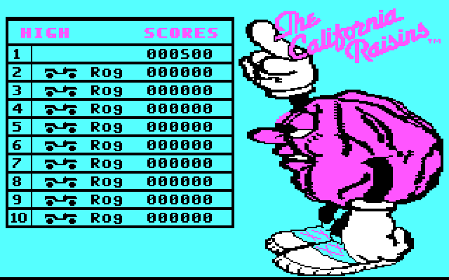 California Raisins, The IBM PC/Compatibles Screenshot: The high score table.
