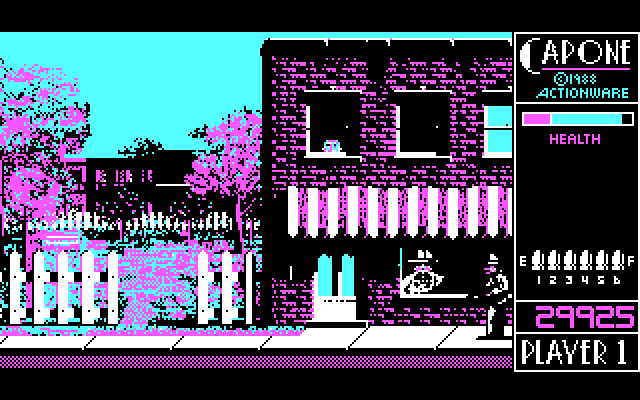Capone IBM PC/Compatibles Screenshot: Watch out for the guy in that window!