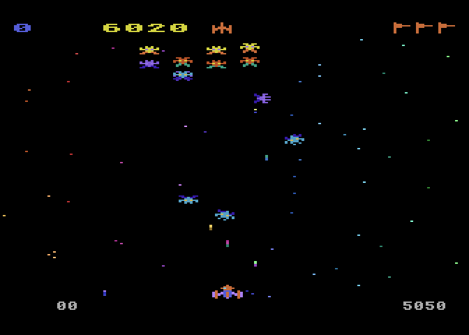 Galaxian Atari 5200 Screenshot: Only a few Galaxians left until the next wave...