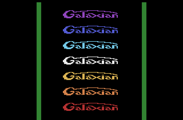 Galaxian Atari 2600 Screenshot: Game title and game over screen.