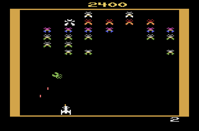 Galaxian Atari 2600 Screenshot: Another Galaxian attacks!