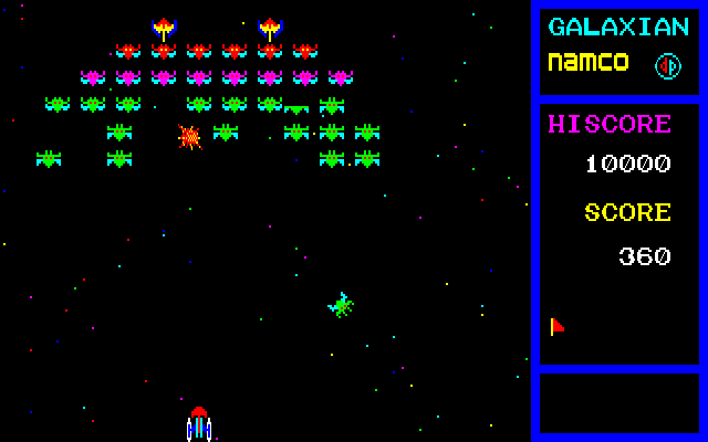 Galaxian PC-8800 Series Screenshot: Blasting the Galaxians...