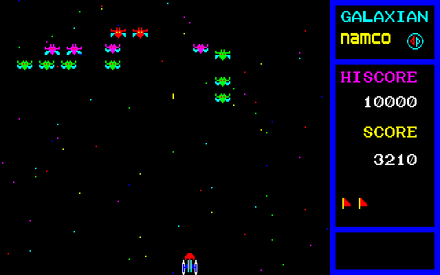 Galaxian PC-8800 Series Screenshot: Destroying invaders one by one...