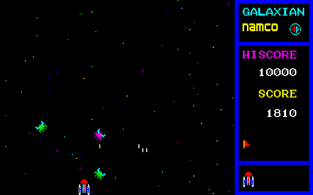 Galaxian PC-8800 Series Screenshot: Only a handfull of opponents left...