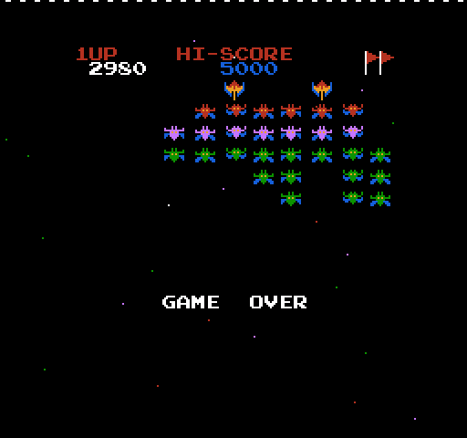 Galaxian NES / Famicom Screenshot: Game over.