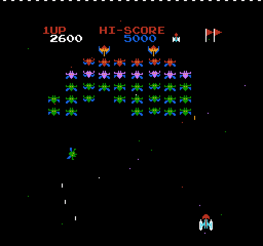 Galaxian NES / Famicom Screenshot: The Galaxian fleet moves back and forth on the screen...