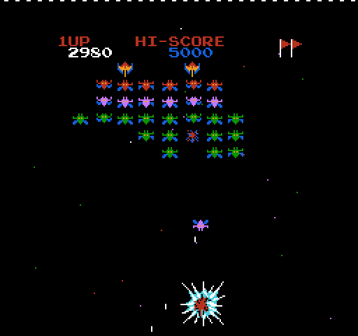 Galaxian NES / Famicom Screenshot: Hit again!