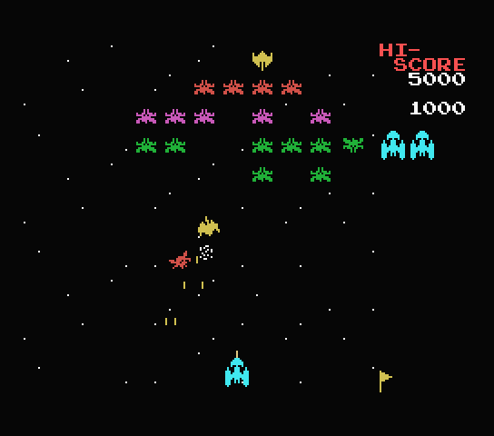 Galaxian MSX Screenshot: Watch out for incoming invaders!