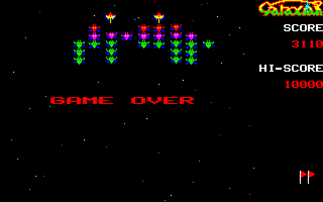 Galaxian Sharp X1 Screenshot: Game over.
