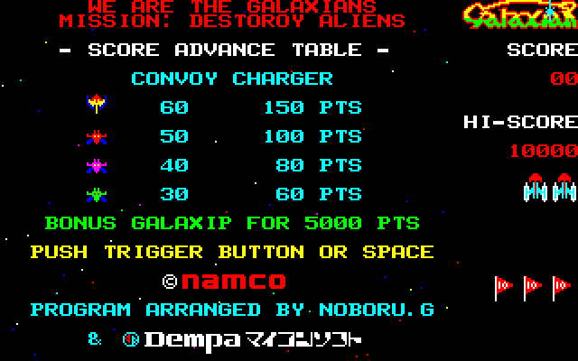 Galaxian Sharp X1 Screenshot: Your mission; destroy the aliens!