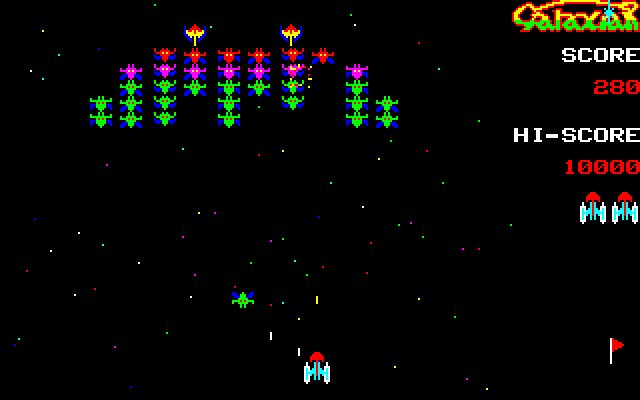 Galaxian Sharp X1 Screenshot: Blasting Galaxians!