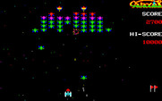 Galaxian for Sharp X1 - Avoid the dive bombing aliens, if you crash both of you are destroyed!