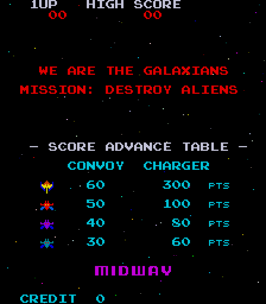 Galaxian Arcade Screenshot: Introducing the Galaxians! (U.S. version)