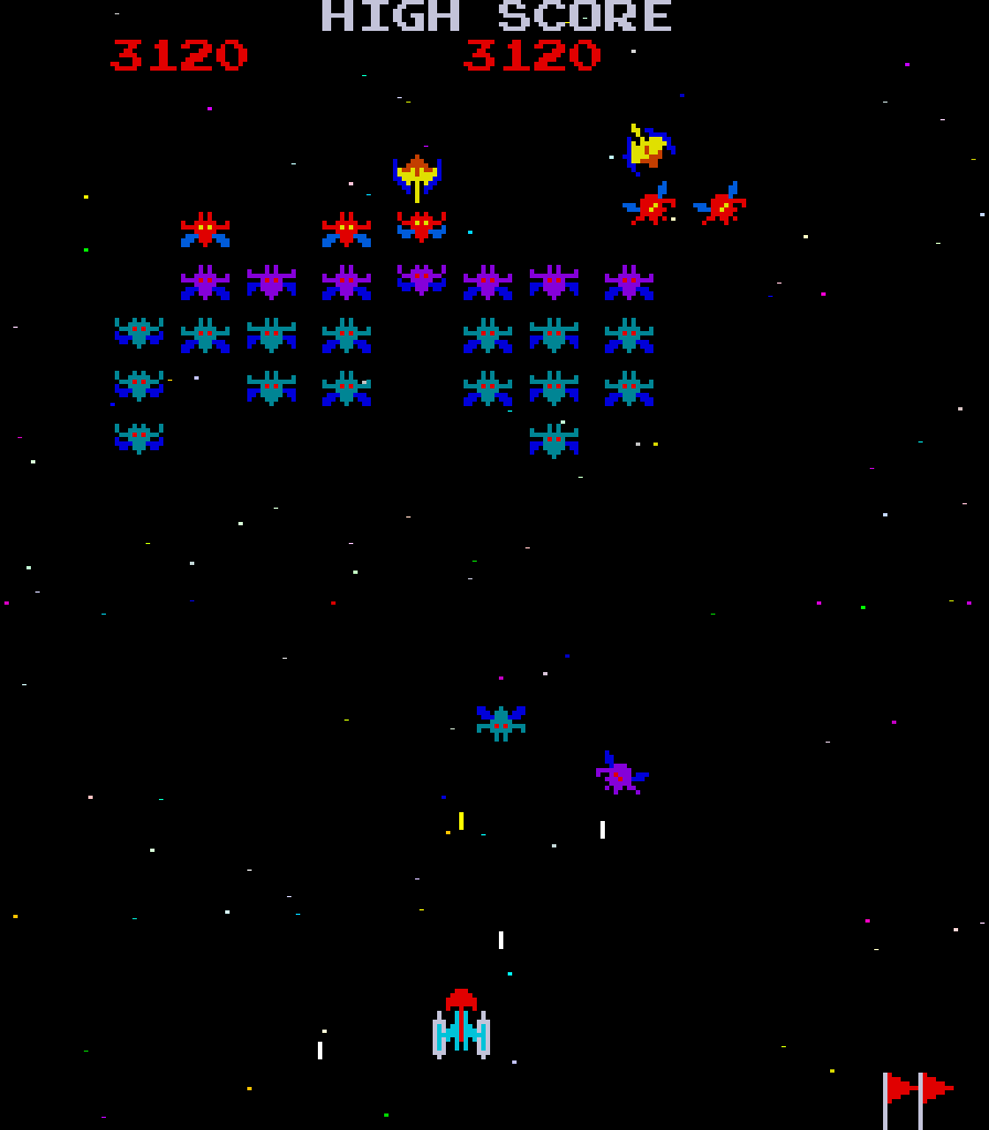 Galaxian Arcade Screenshot: Here comes another attack...