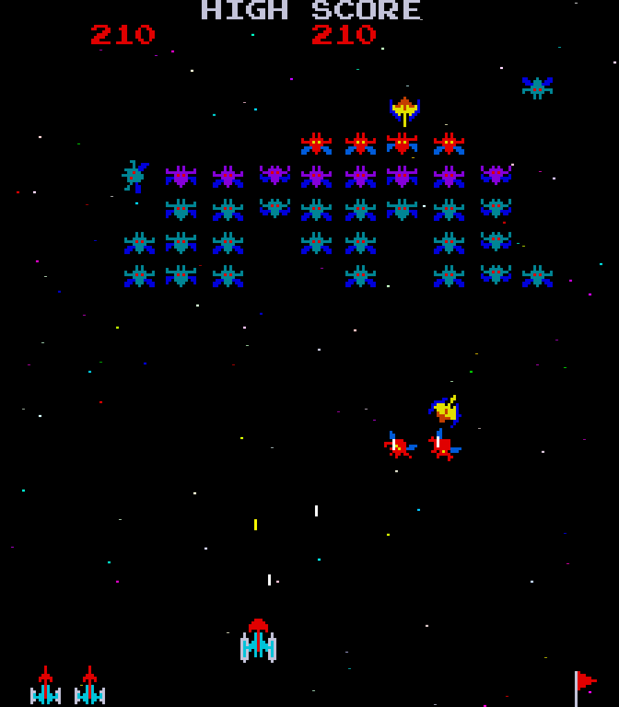 Galaxian Arcade Screenshot: Watch out for the attacking galaxians...