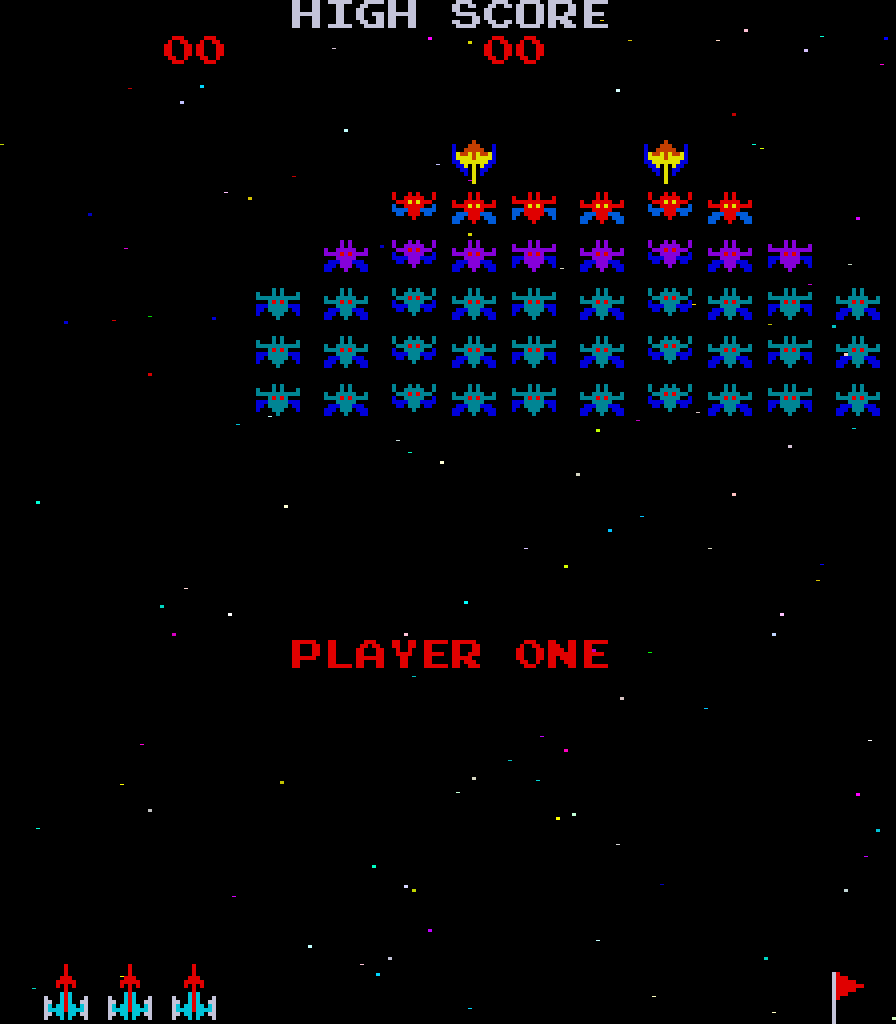 Galaxian Arcade Screenshot: Ready player one?