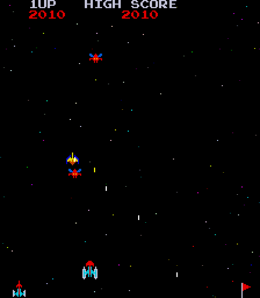 Galaxian Arcade Screenshot: Only a few Galaxians left on this level...