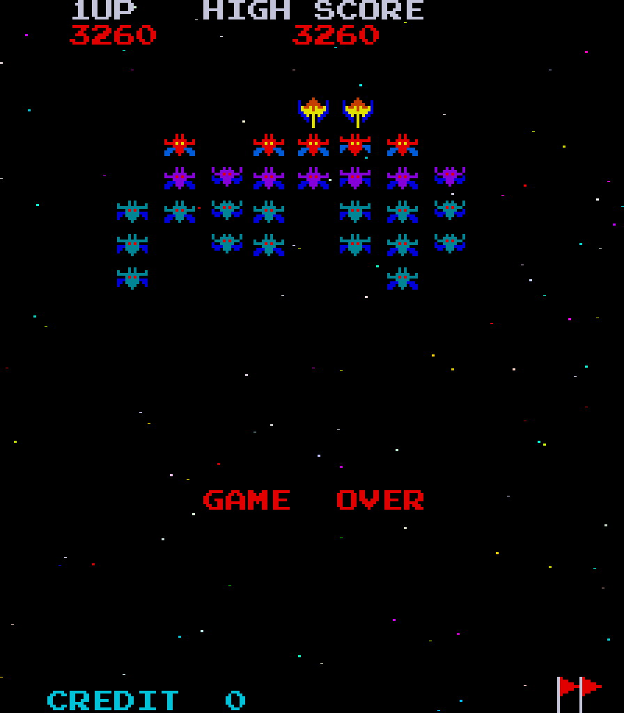 Galaxian Arcade Screenshot: Game over.
