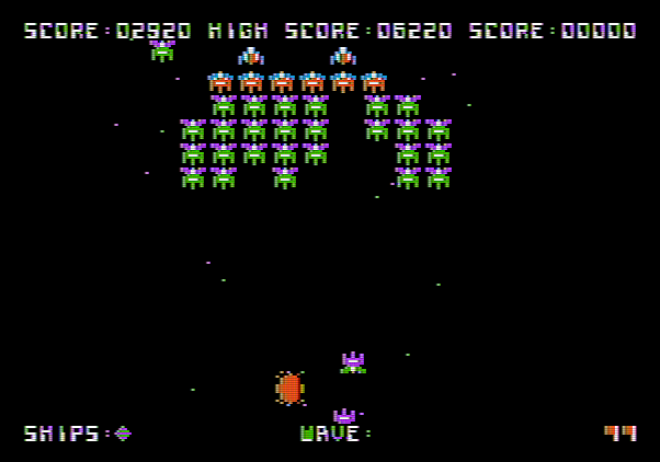 Galaxian Apple II Screenshot: Crash! I've been hit...