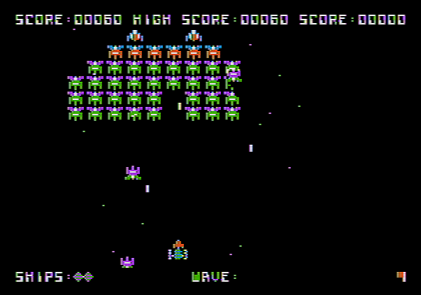 Galaxian Apple II Screenshot: Game start.