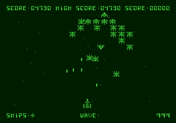 Galaxian Apple II Screenshot: Careful, incoming Galaxians!