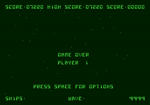 Galaxian Apple II Screenshot: Game over.