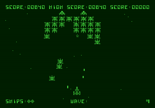 Galaxian Apple II Screenshot: Be careful when the Galaxians attack!