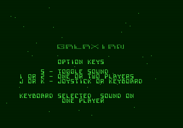Galaxian Apple II Screenshot: The main menu.