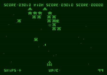 Galaxian for Apple II - Only a few aliens left on round two...