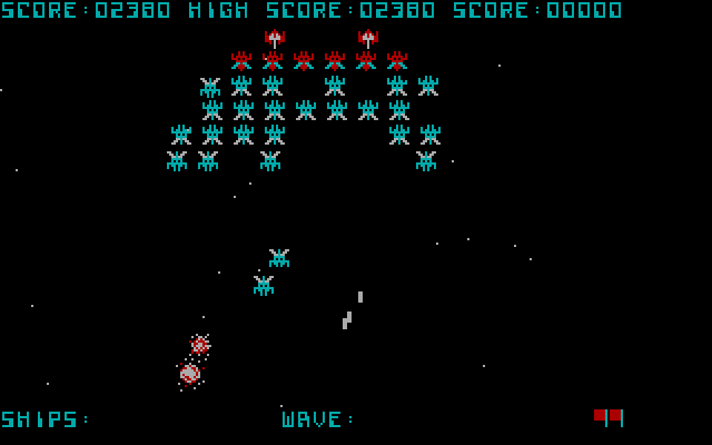 Galaxian IBM PC/Compatibles Screenshot: Crash! The player's ship has exploded