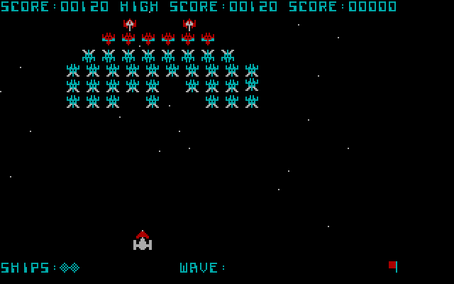 Galaxian IBM PC/Compatibles Screenshot: Starting a new game; here come the Galaxians!
