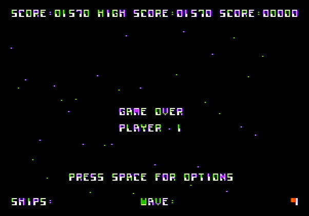 Galaxian Apple II Screenshot: Game over.