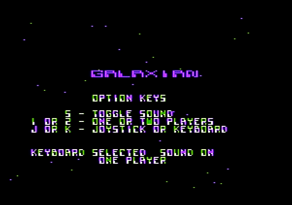 Galaxian Apple II Screenshot: Game options.