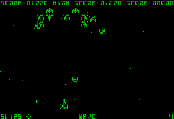 Galaxian Apple II Screenshot: Wave almost complete...