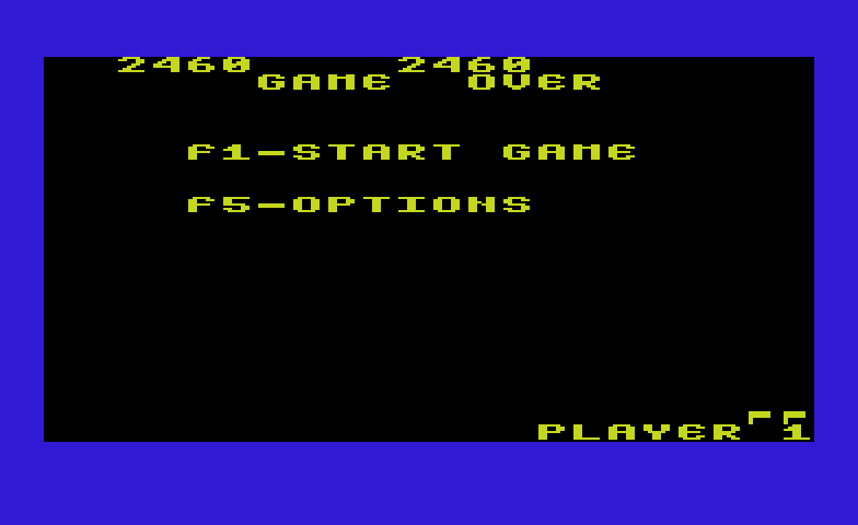Galaxian Commodore VIC-20 Screenshot: Game over.