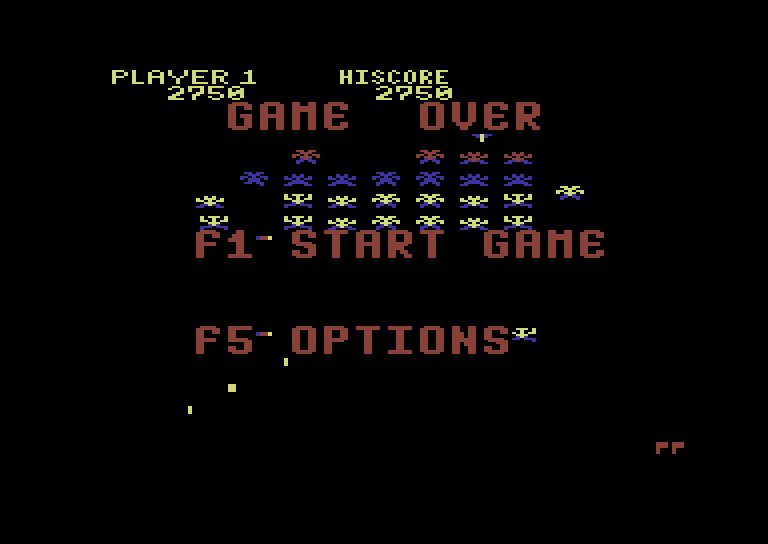 Galaxian Commodore 64 Screenshot: Game over.