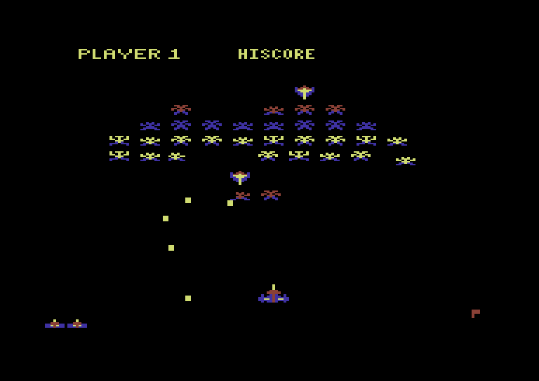 Galaxian Commodore 64 Screenshot: Game start.