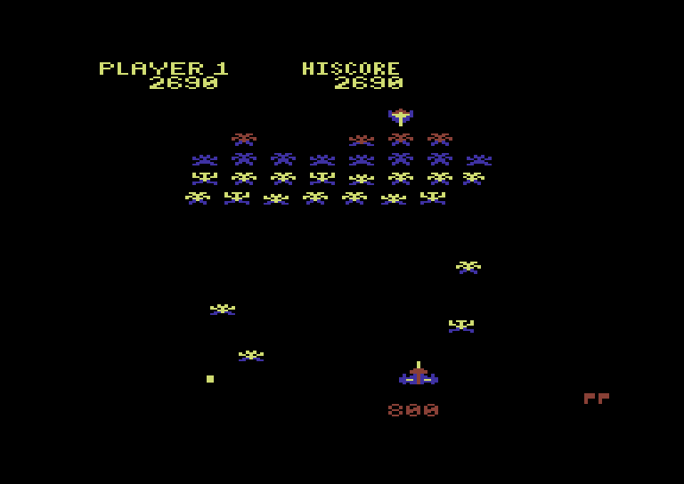 Galaxian Commodore 64 Screenshot: Starting the second level.