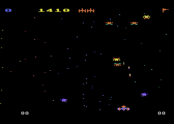 Galaxian Atari 8-bit Screenshot: Only a few Galaxians left...