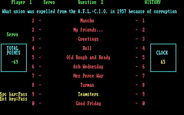 Computer Trivia IBM PC/Compatibles Screenshot: Hmm, wrong answer was given...